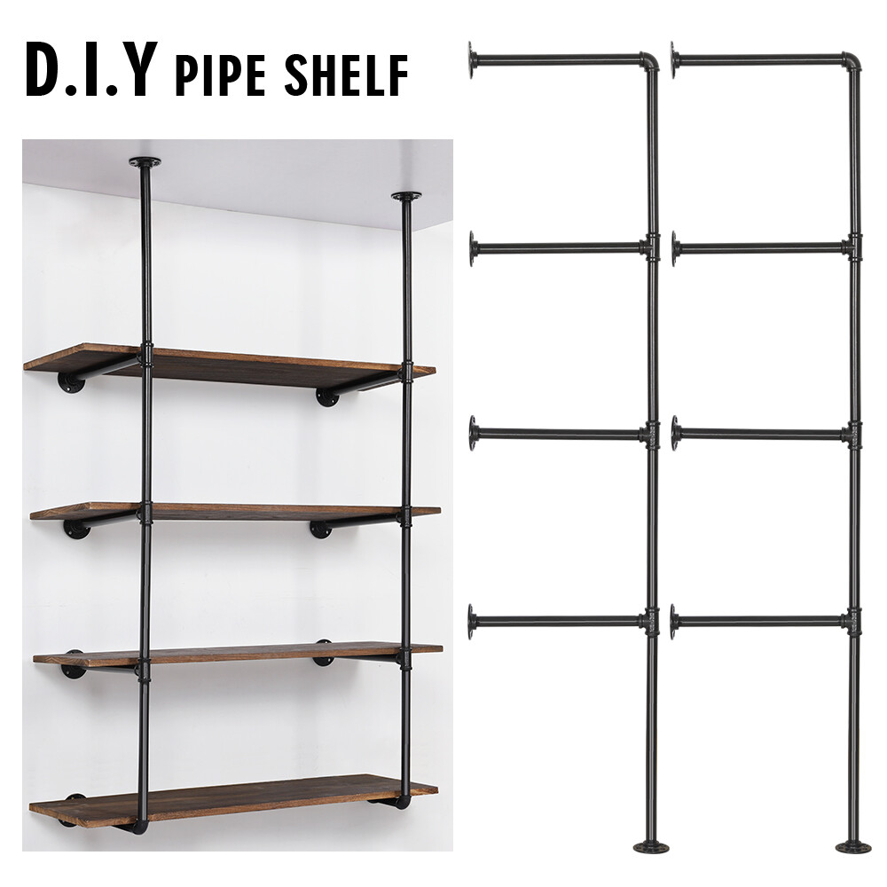 Industrial Wall Mount Iron Pipe Shelf, DIY Open Bookshelf, Retro Storage Shelves