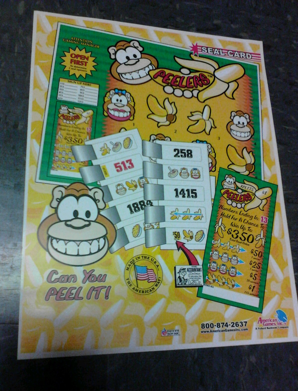 American Games PEELERS SEAL CARD flyer- good original