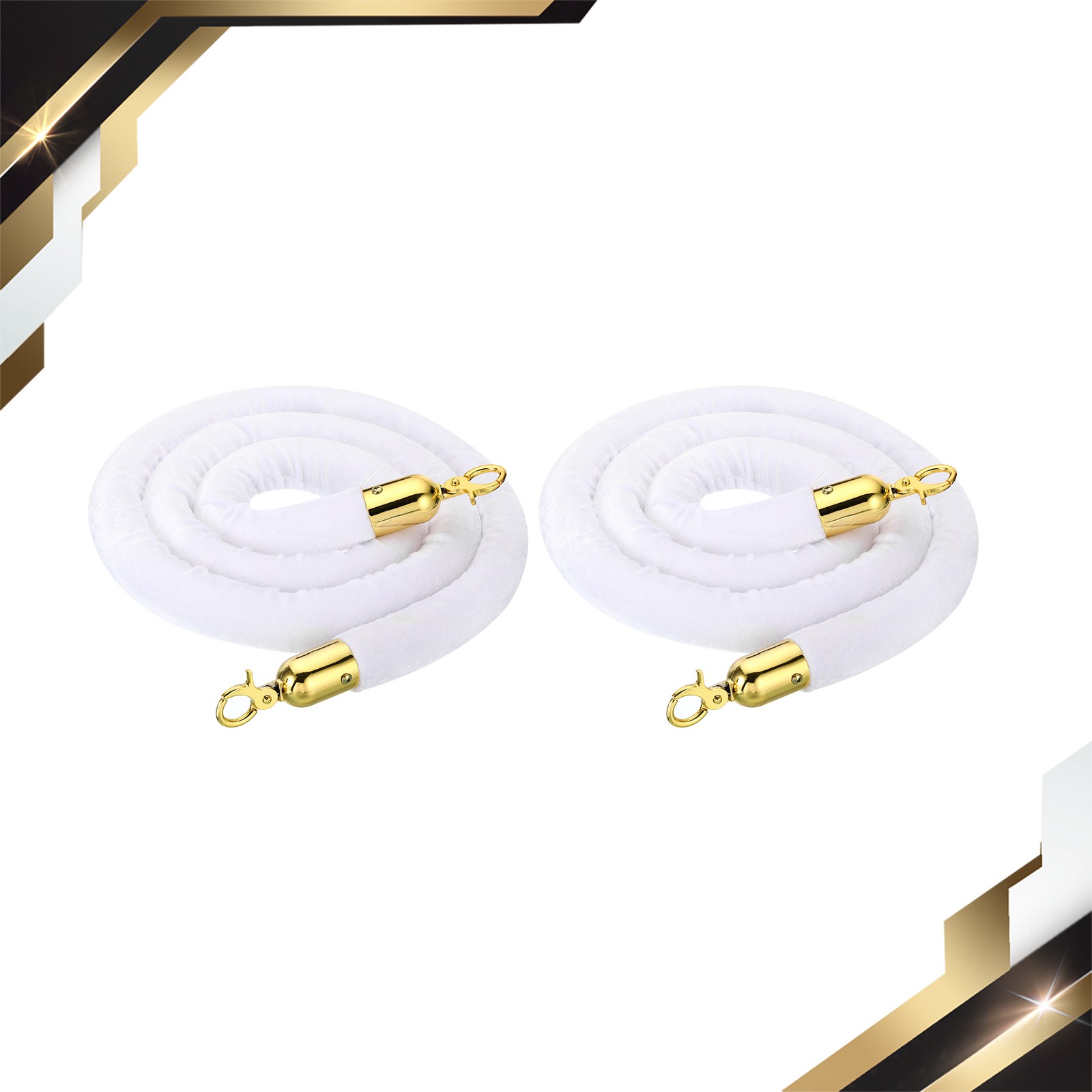 2Pcs 6 Ft White Velvet Stanchion Rope Crowd Control Barrier Rope Golden