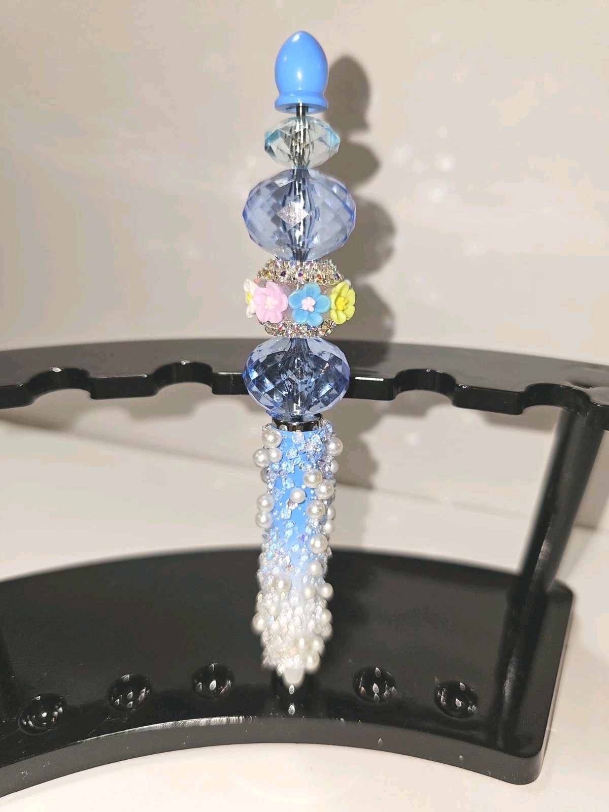 Handcrafted Rhinestone Acrylic Beaded Stylus Sparkly Bling White Blue