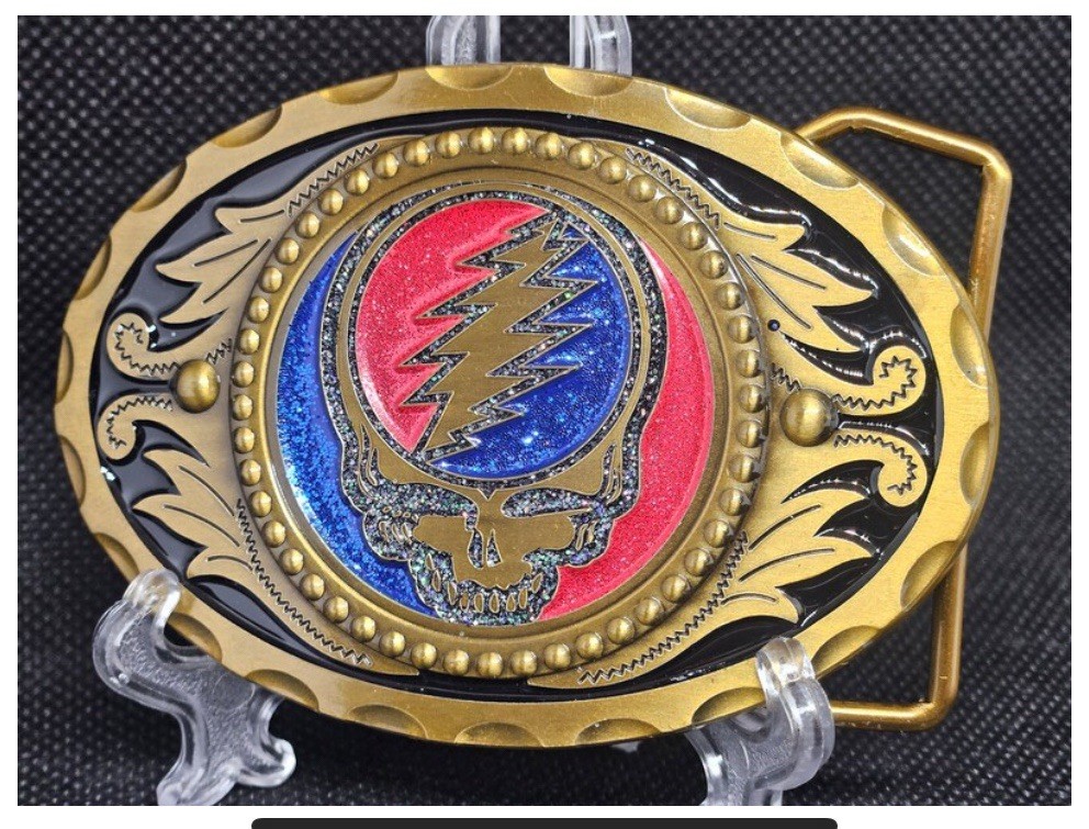 Grateful Dead "US Blues" Steal Your Face Stealie Gold Tone Belt Buckle