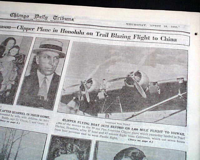 Pan American Clipper Pioneer Honolulu Hawaii Airplane Flight 1935 old Newspaper