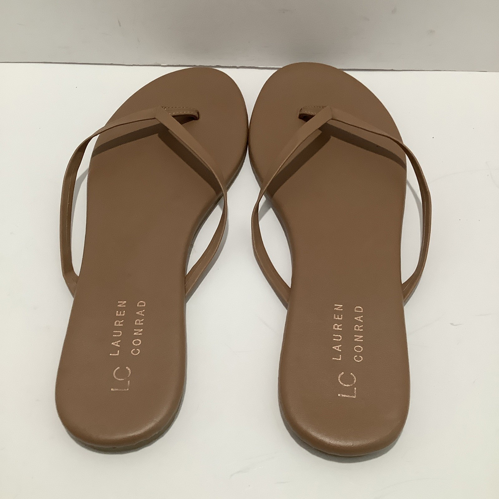 LAUREN CONRAD Women's Size 8M Cabana Tan Flat Thong Sandals Flip Flops, Exc