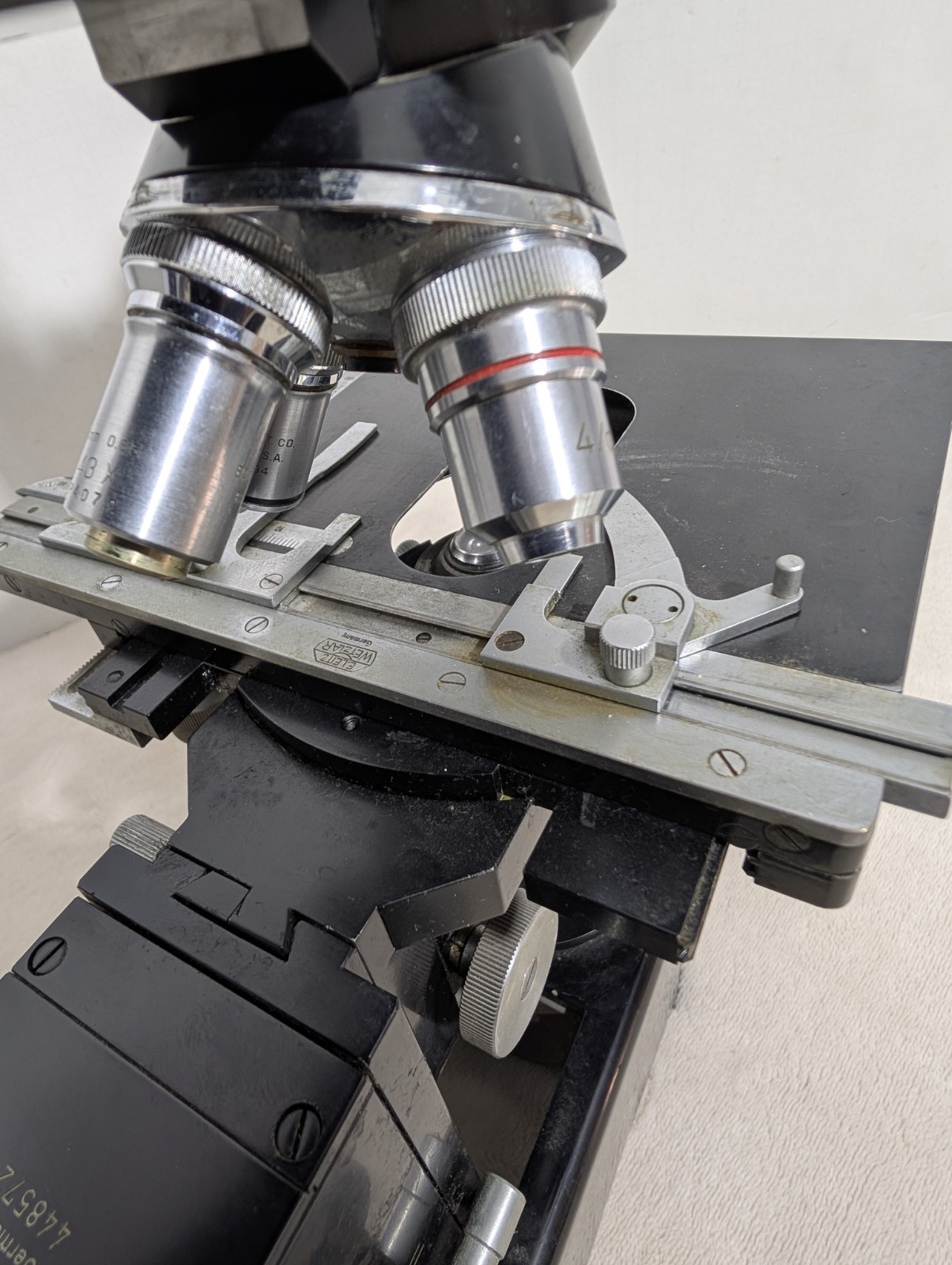 Ernst Leitz Wetzlar Trinocular Microscope 4 Objectives Black