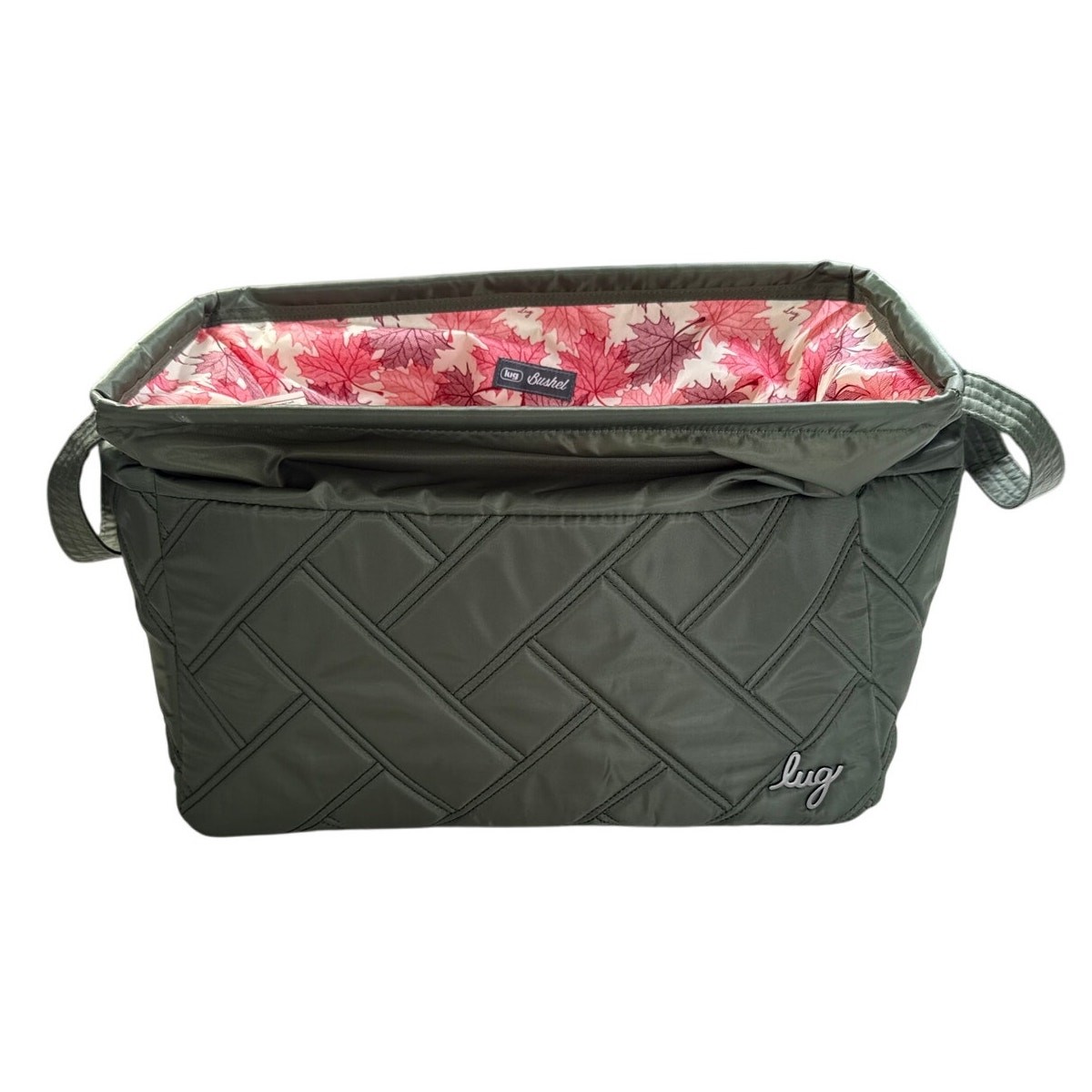 Lug Bushel Home Organizer Double Handle Basket Bin Olive Green Fall Leaves Boho