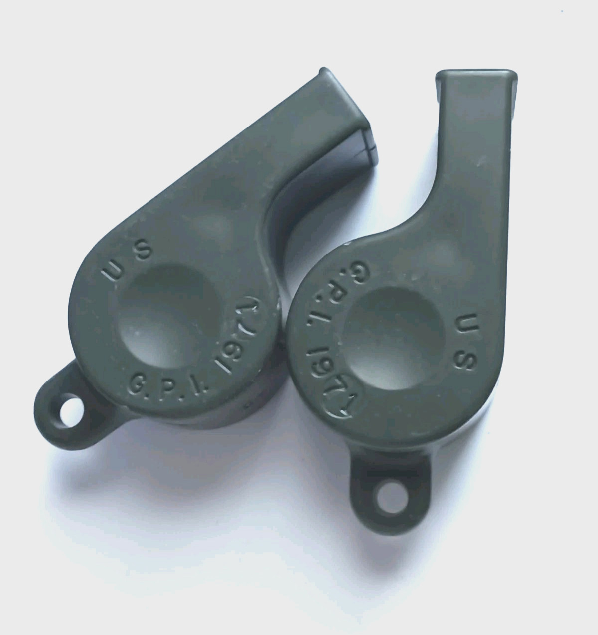 2 Pack Of USGI 1971 Vietnam Era OD Green Plastic Whistles