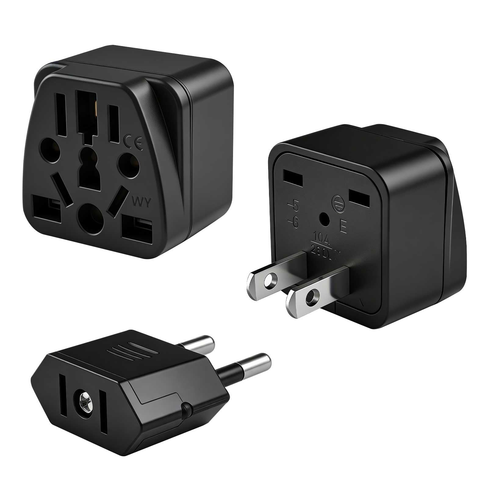 2 Pack EU to US Plug Adapter, UK to US Plug Adapter, UK,AU,CN,JP,Asia,Italy,B...