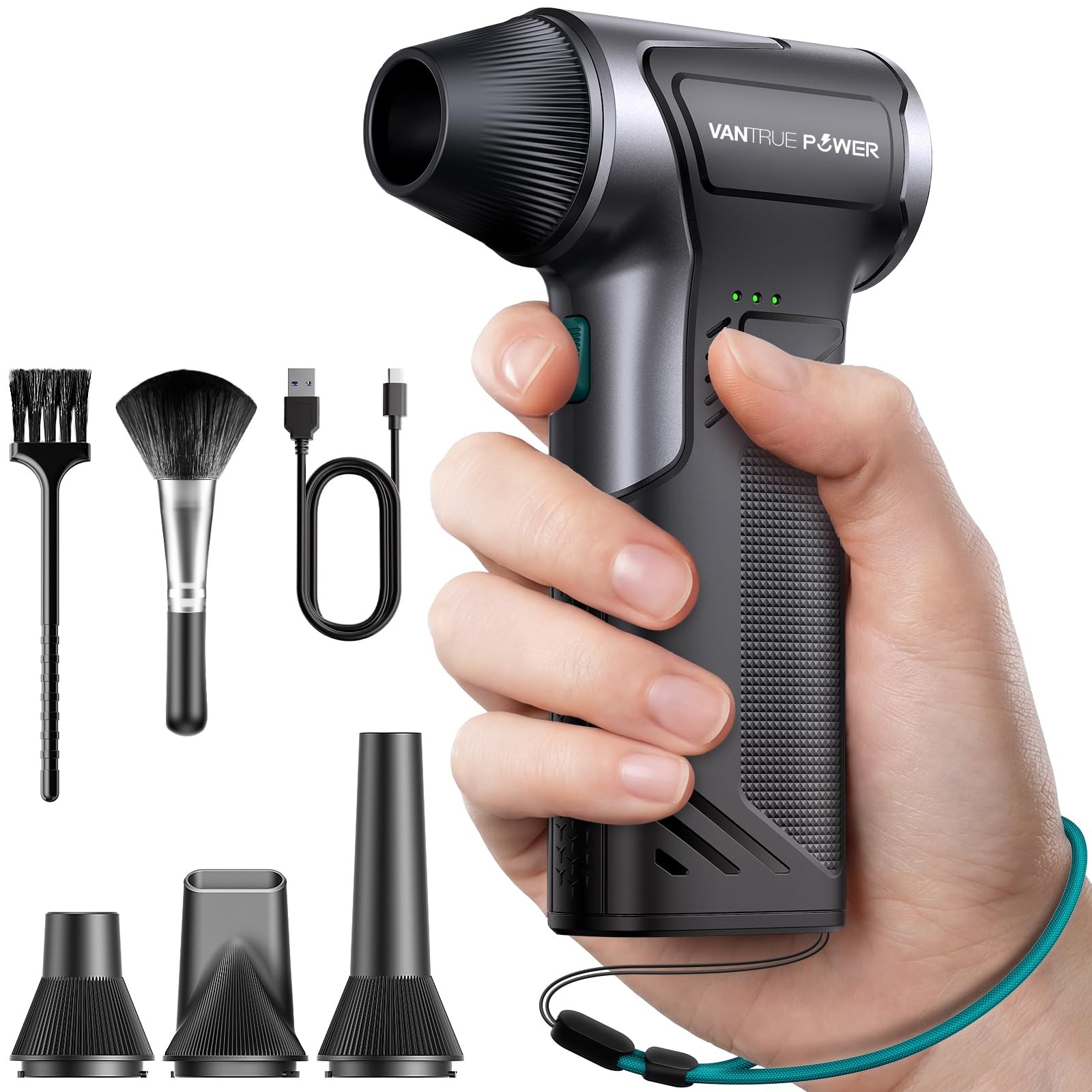 T150 Compressed Air Duster, Mini Hand Blower 110000RPM, 3-Gear Handheld Cordl...