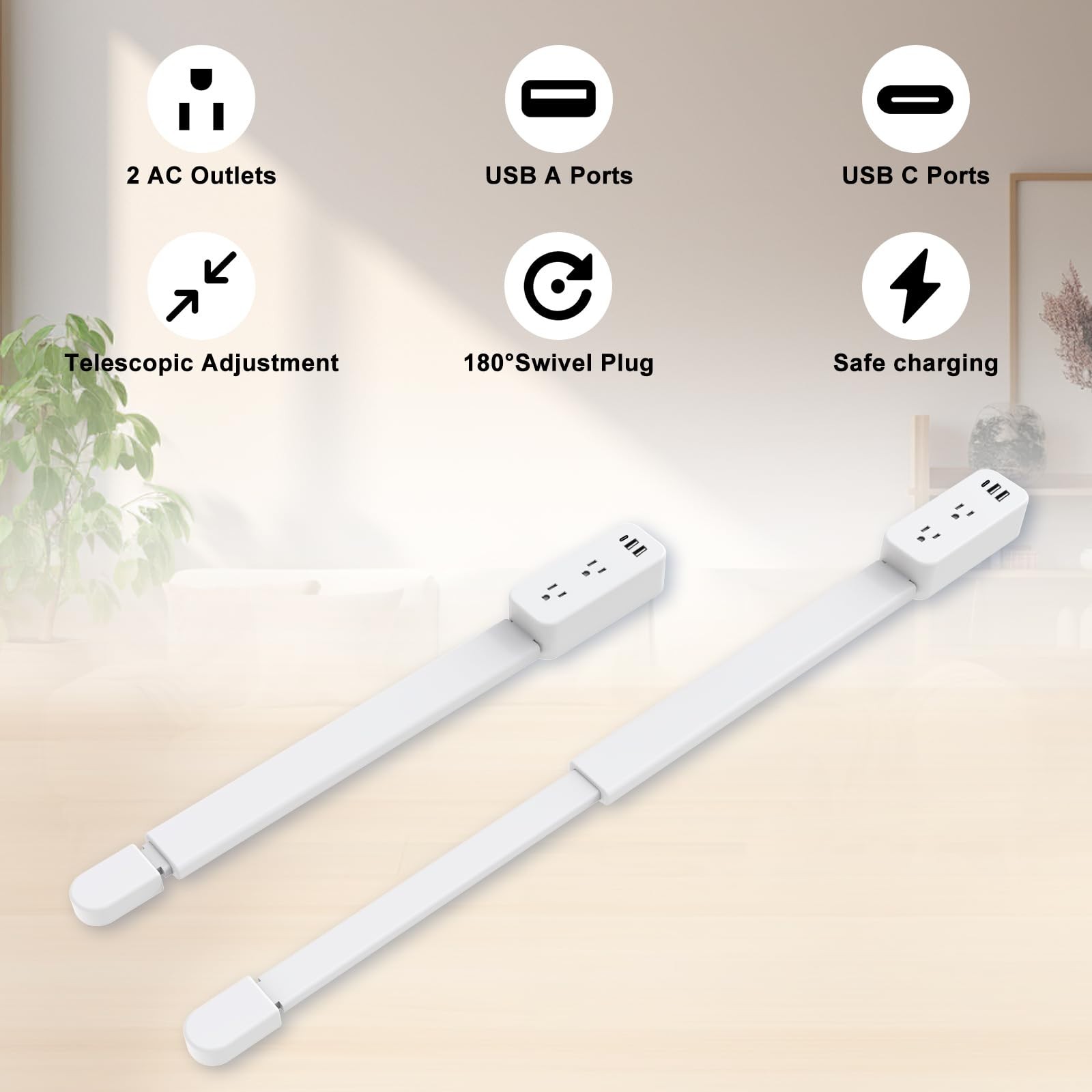 Outlet Extender with USB-A, USB-C & 2 AC Outlets - 180° Rotating Power Socket Ex