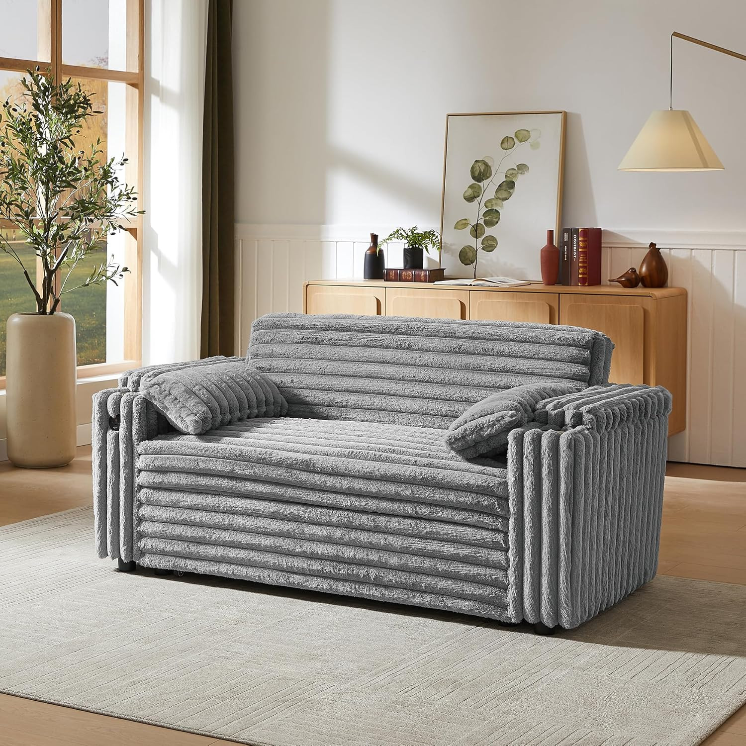 3-in-1 Convertible Sofa Bed with USB, Adjustable Backrest & Cup Holder