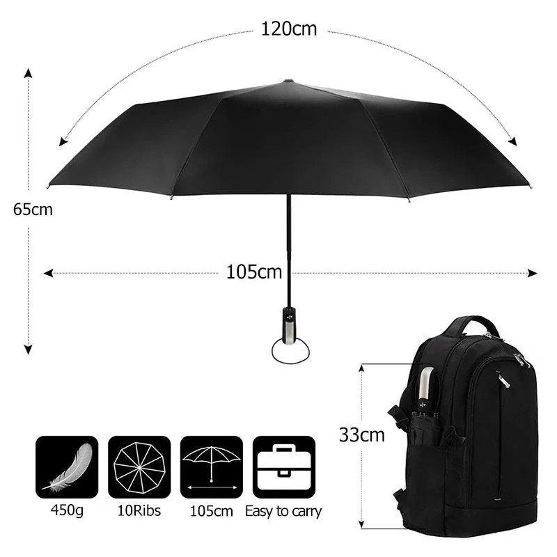 Automatic Folding Vinyl Umbrella, Ten-Bone Umbrella Is Strong, Windproof and Rai