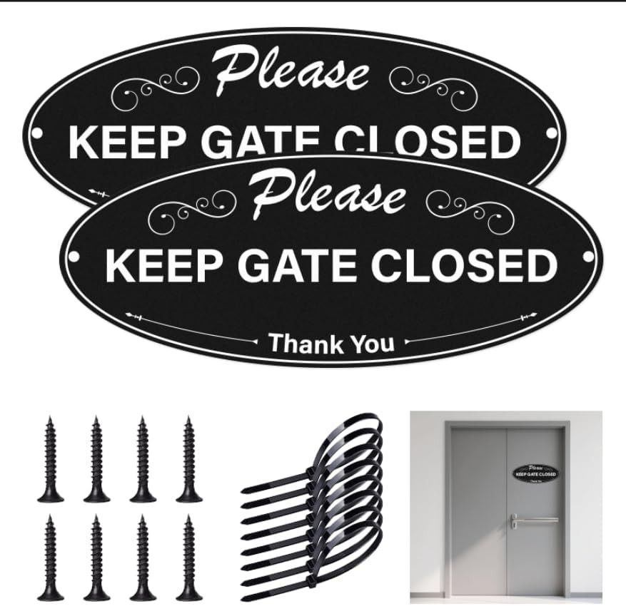 2 Pack Please Keep Gate Closed Sign 10 x 4 Inch Reflective Aluminum Yard Sign Ru