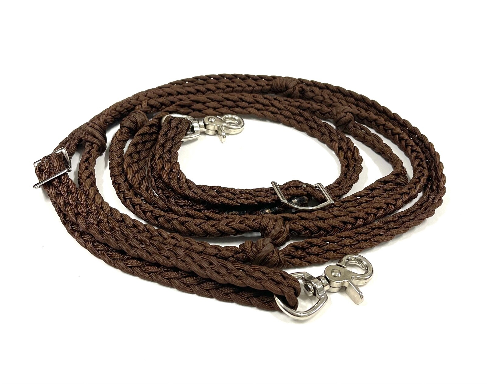 western roping barrel reins braided Walnut Brown paracord horse tack grip knots