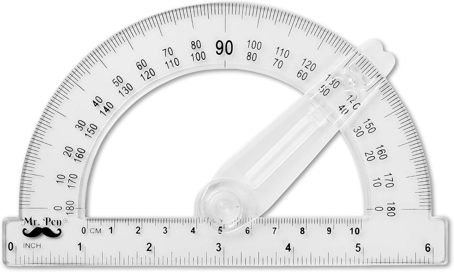 3-Pack 6-Inch Clear Plastic Protractors with Swing Arm for Accurate Geometry
