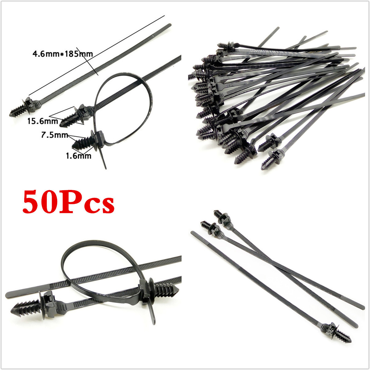 Car Push Mount Zip Ties Nylon Tie Wraps Clip Pipe Cable Fasteners Bundle Kit