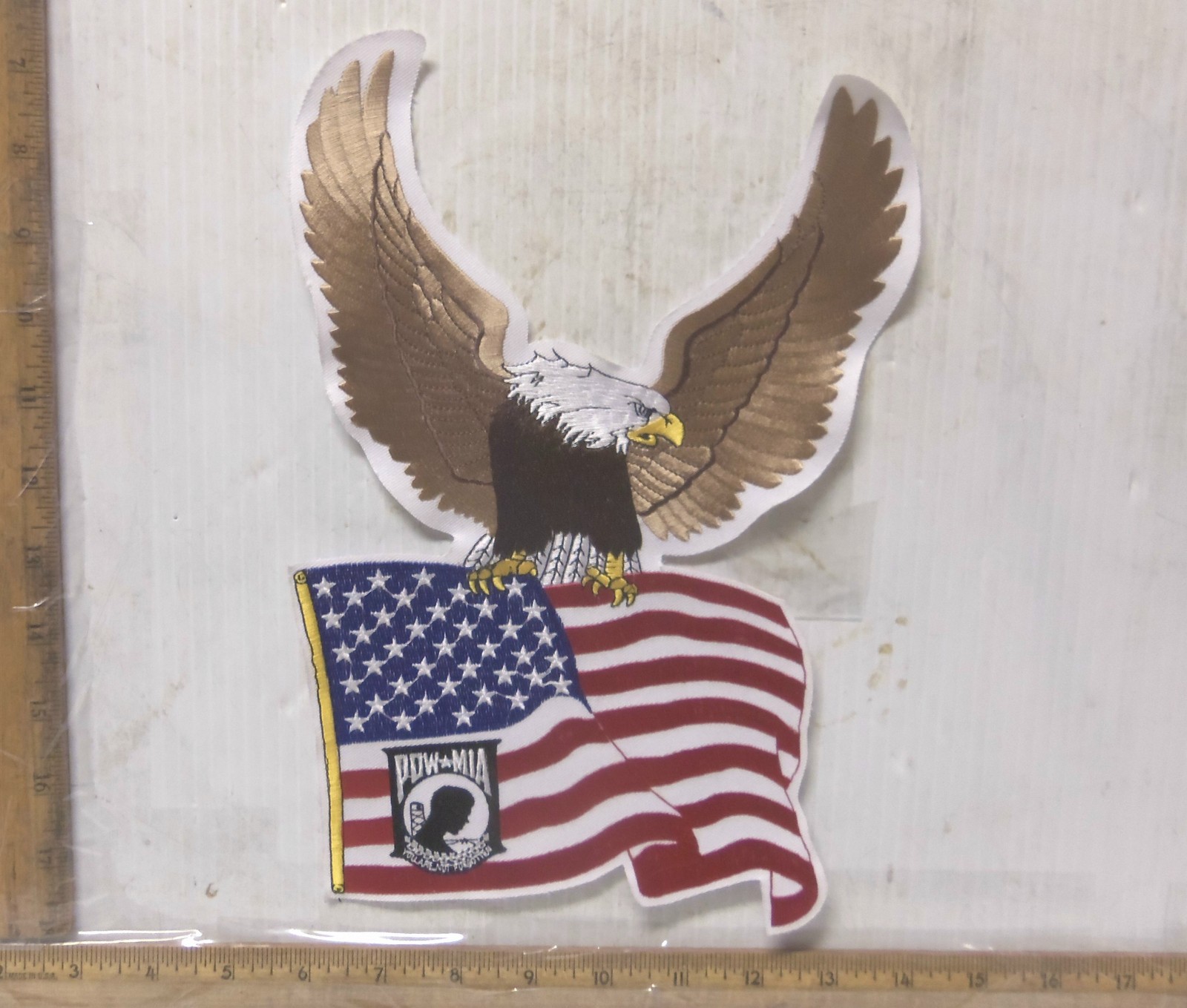 US Flag held by Eagle - POW*MIA Embroidered Back Patch