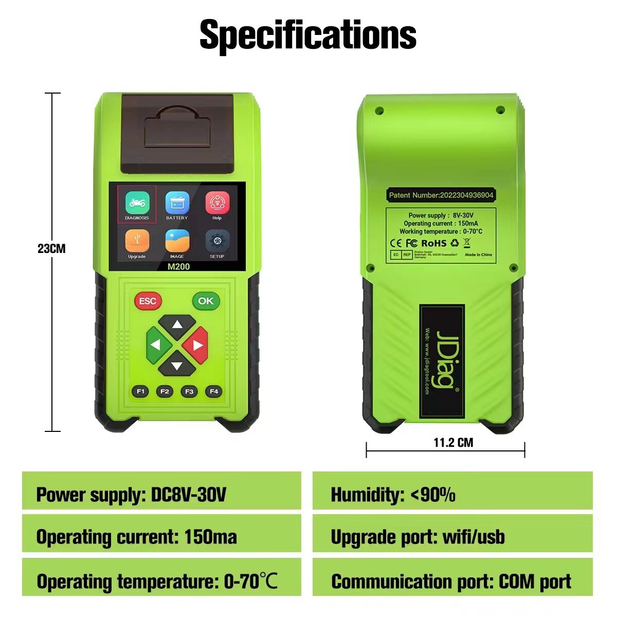 TopDiag M200 OBD Motorcycle Diagnostic Scanner Battery Tester Moto Code Reader