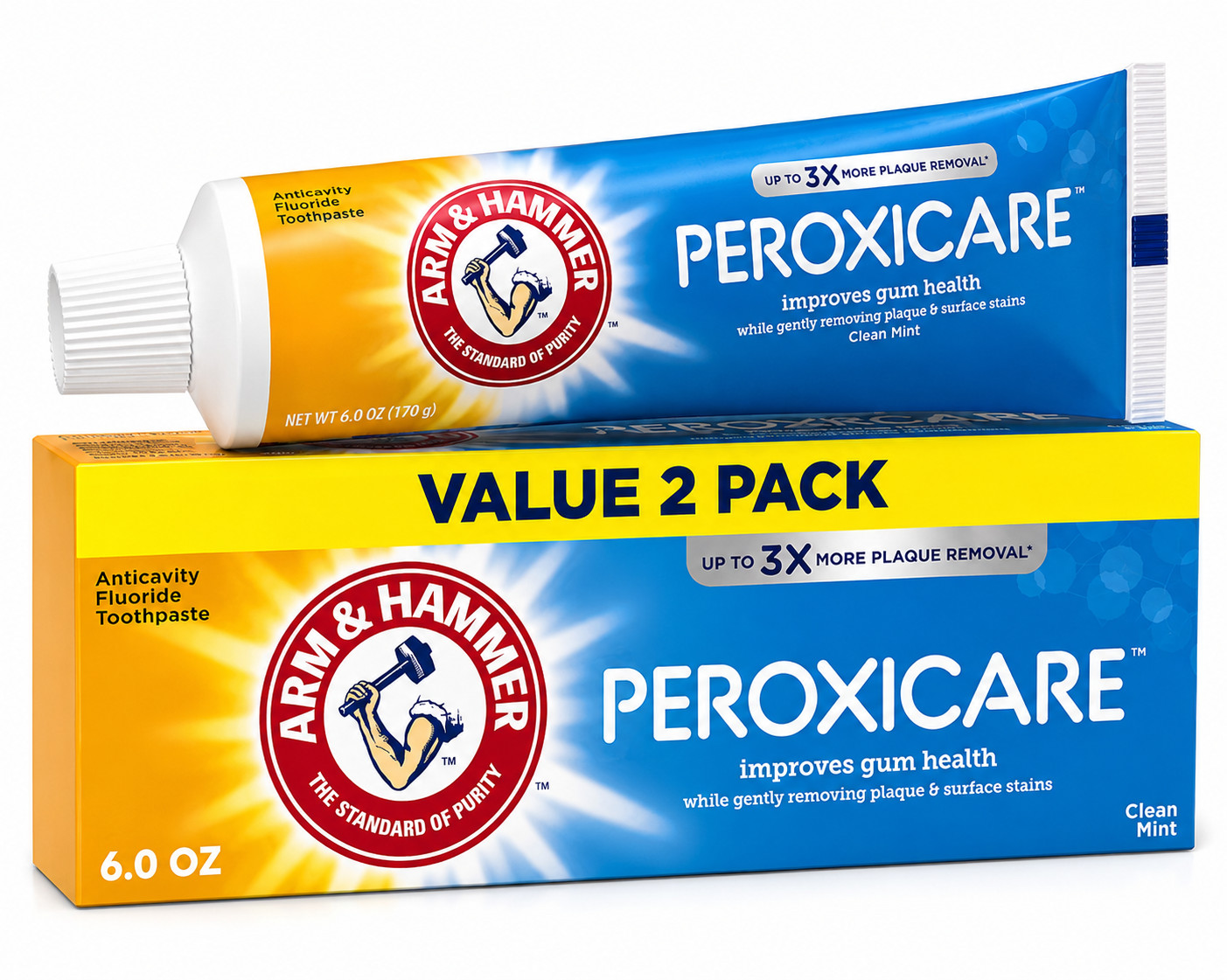 Arm & Hammer Peroxicare Toothpaste Clean Mint Fluoride 6 oz Value 2 Pack