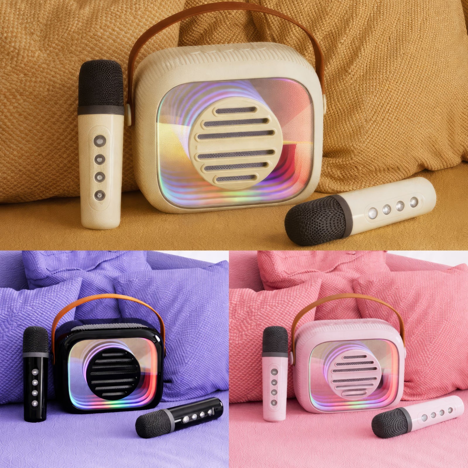 Lightweight Kids Singing Machine Bluetooth Speaker Dual Mic Flashing Party Light