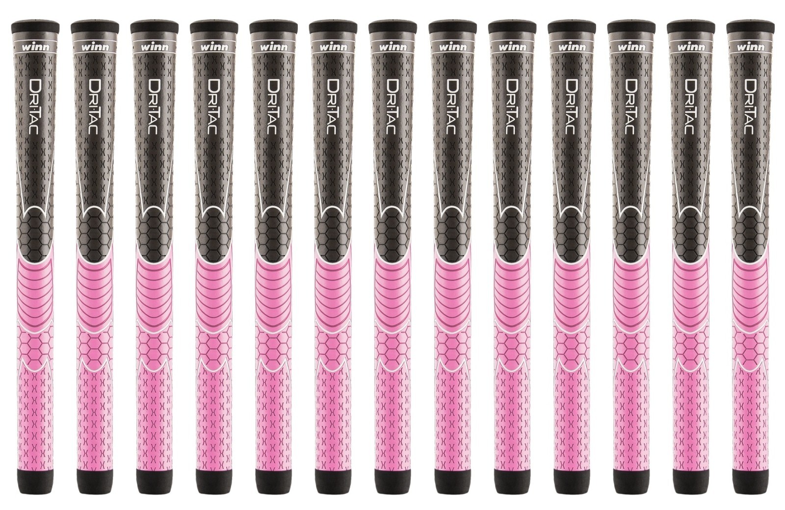 Set of 13 Winn Dri-Tac Golf Grips for Women - Pink/Dark Grey 3DT-GPK