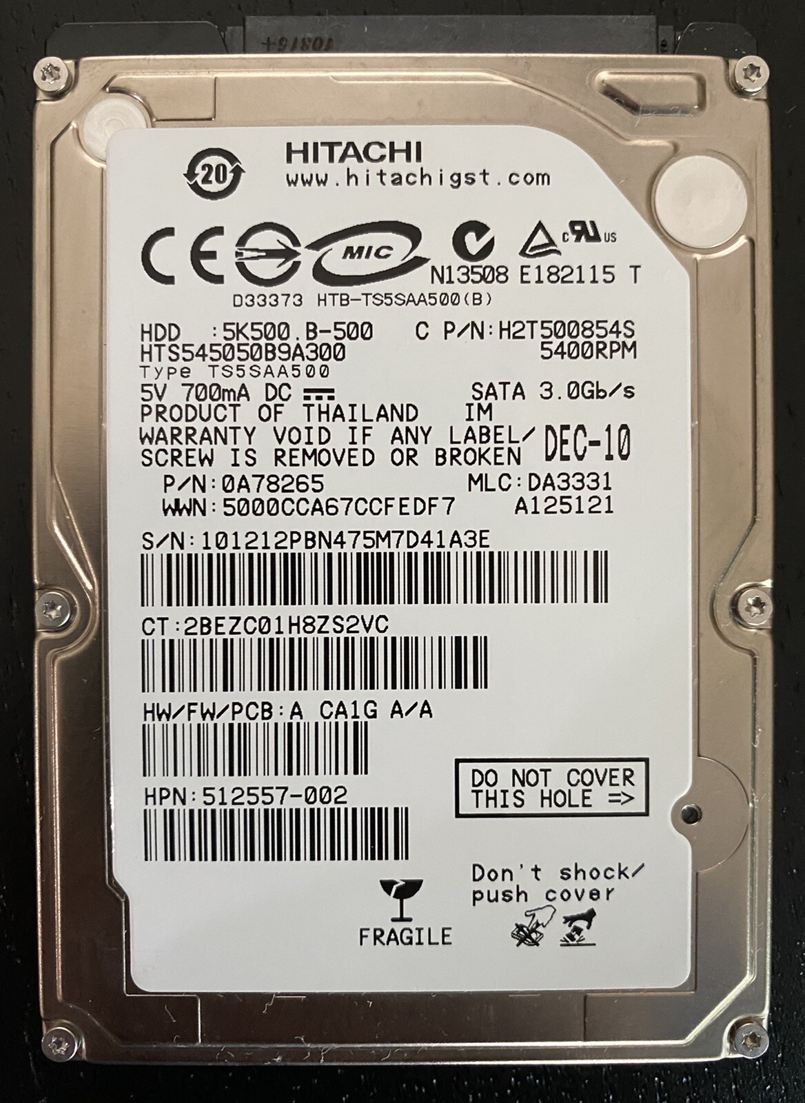 XBOX ONE ORIGINAL INTERNAL HARD DISK DRIVE Hitachi 500GB REPLACEMENT SATA