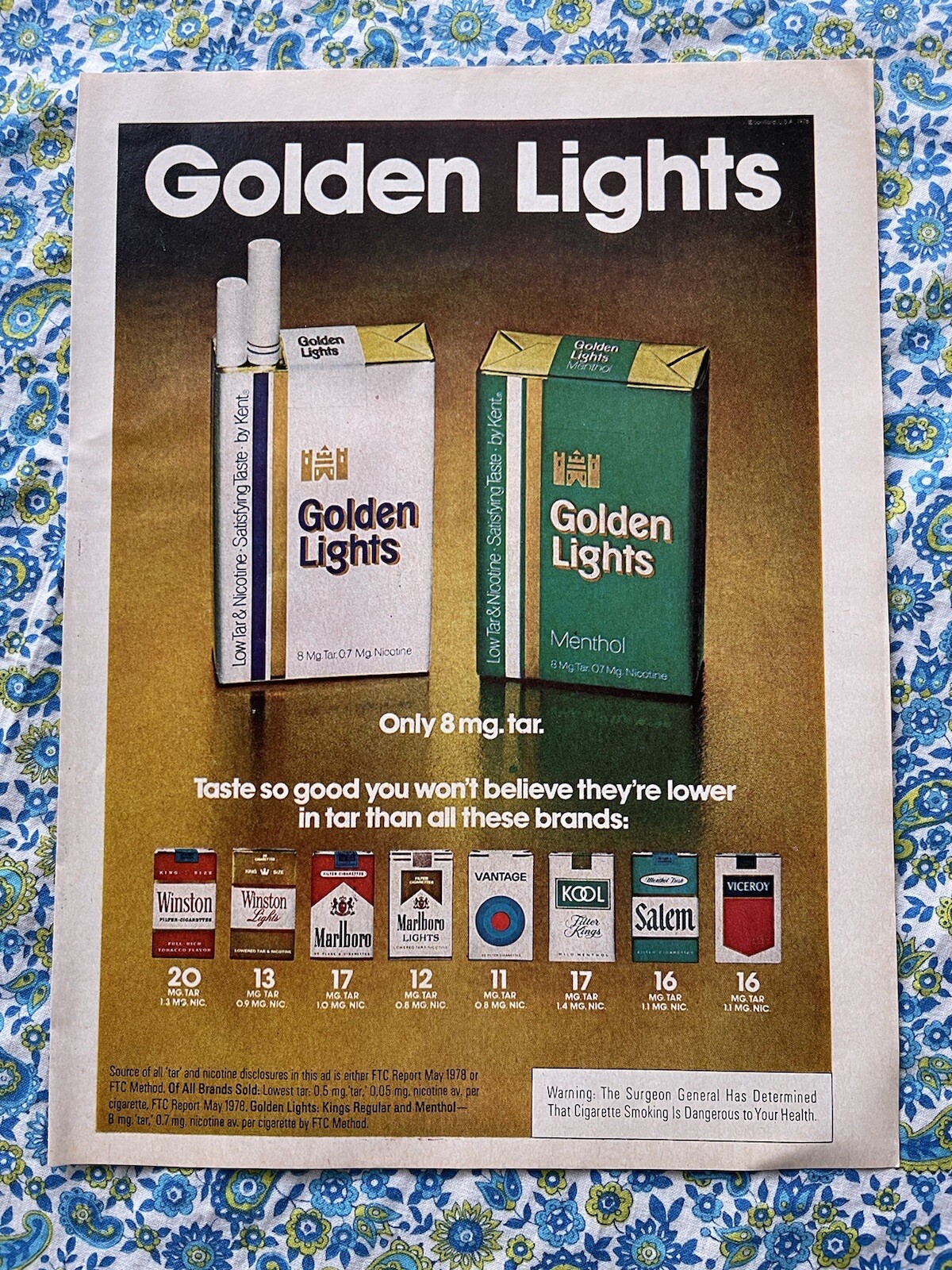 Vintage 1979 Golden Lights Cigarettes Print Ad