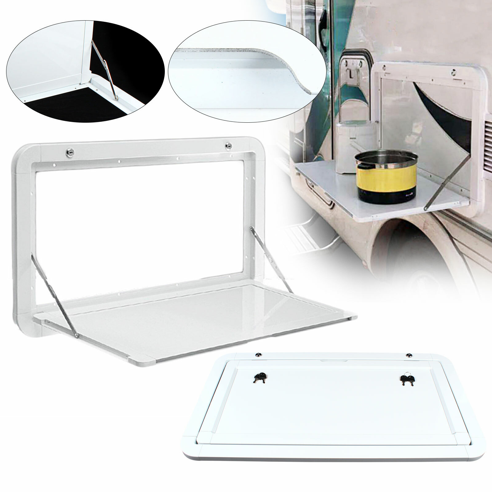Wall Mount  RV Caravan Picnic Folding External Table Aluminum White 800 x 450mm