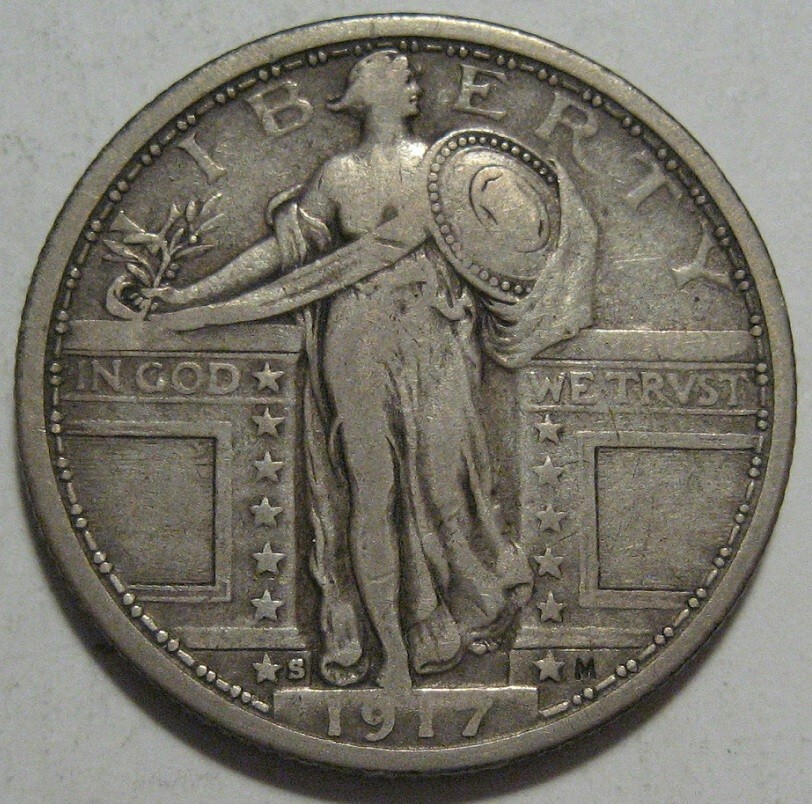 = 1917-S VF+ Type 1 T1 STANDING Quarter, Super EYE Appeal, FREE Shipping