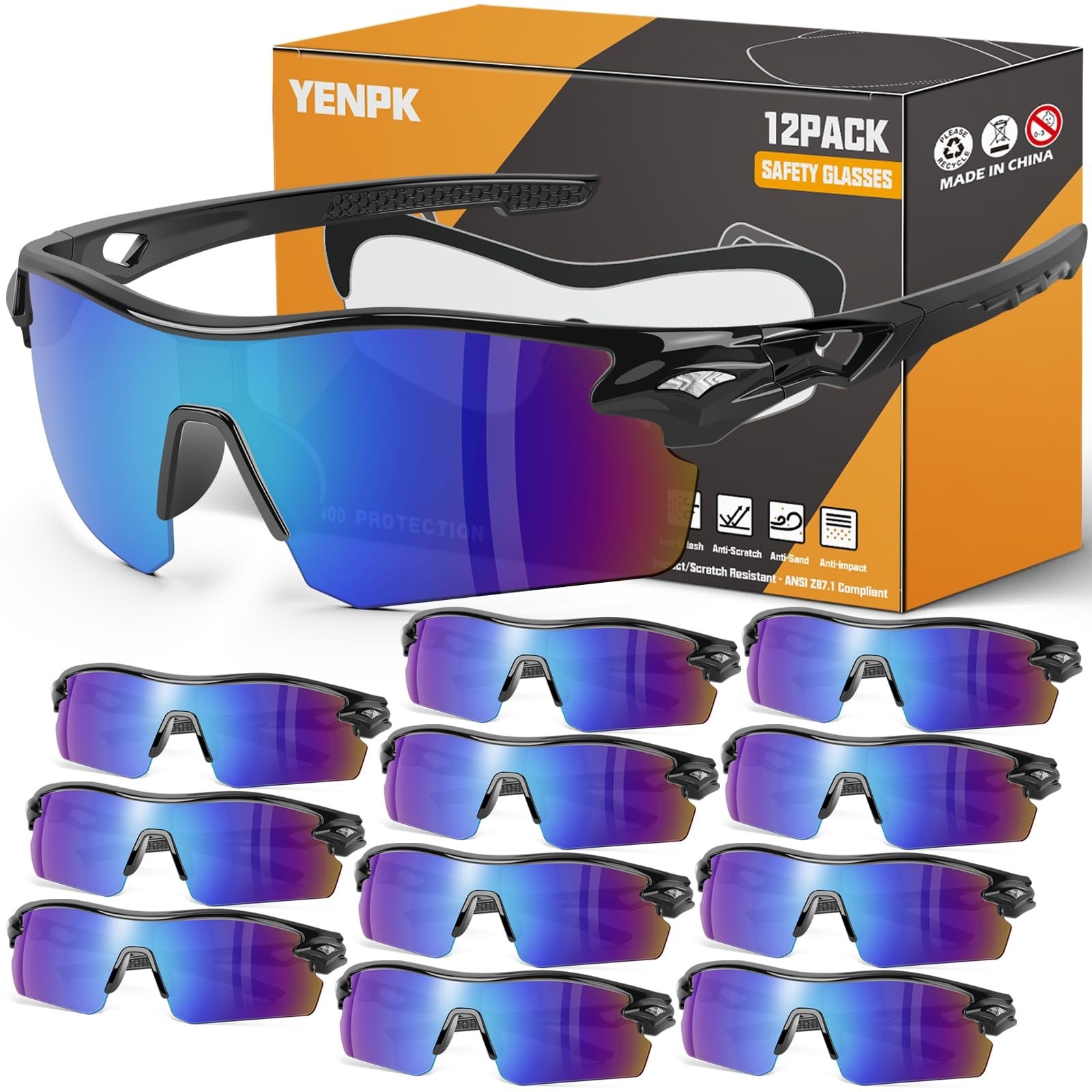 12 Pack Safety Glasses, ANSI Z87.1+UV Protective Eyewear, Impact Resistant An...