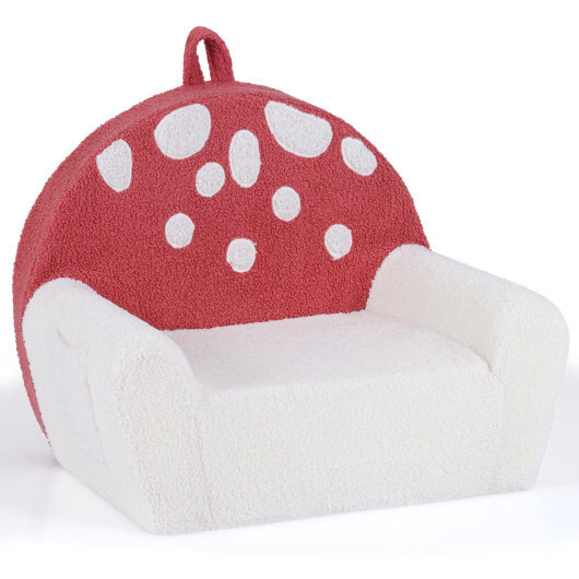 Kids Sofa Toddler Foam Couch with Soft Fleece Fabric Cover-Beige & Red - Color: