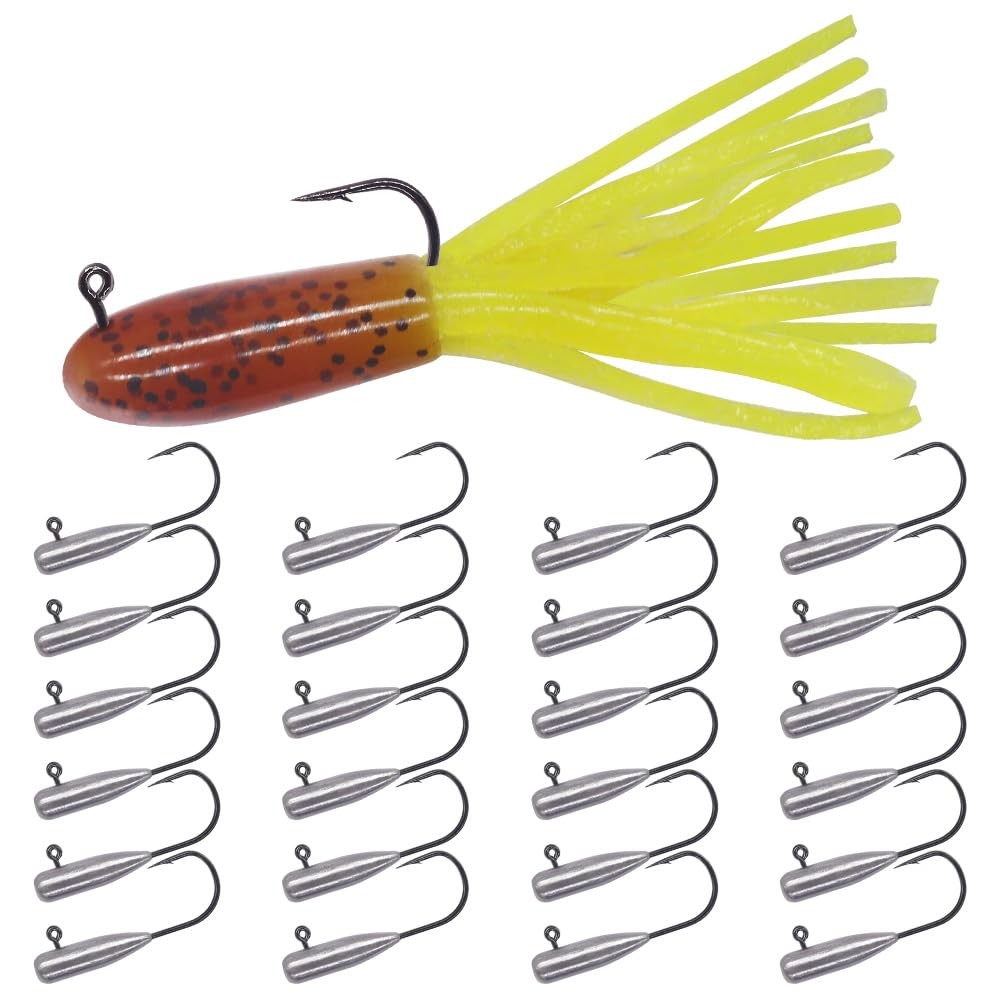 Tube Jig Heads for Crappie, Panfish, and Bass Fishing - 24 Pack 1/8 oz, Black