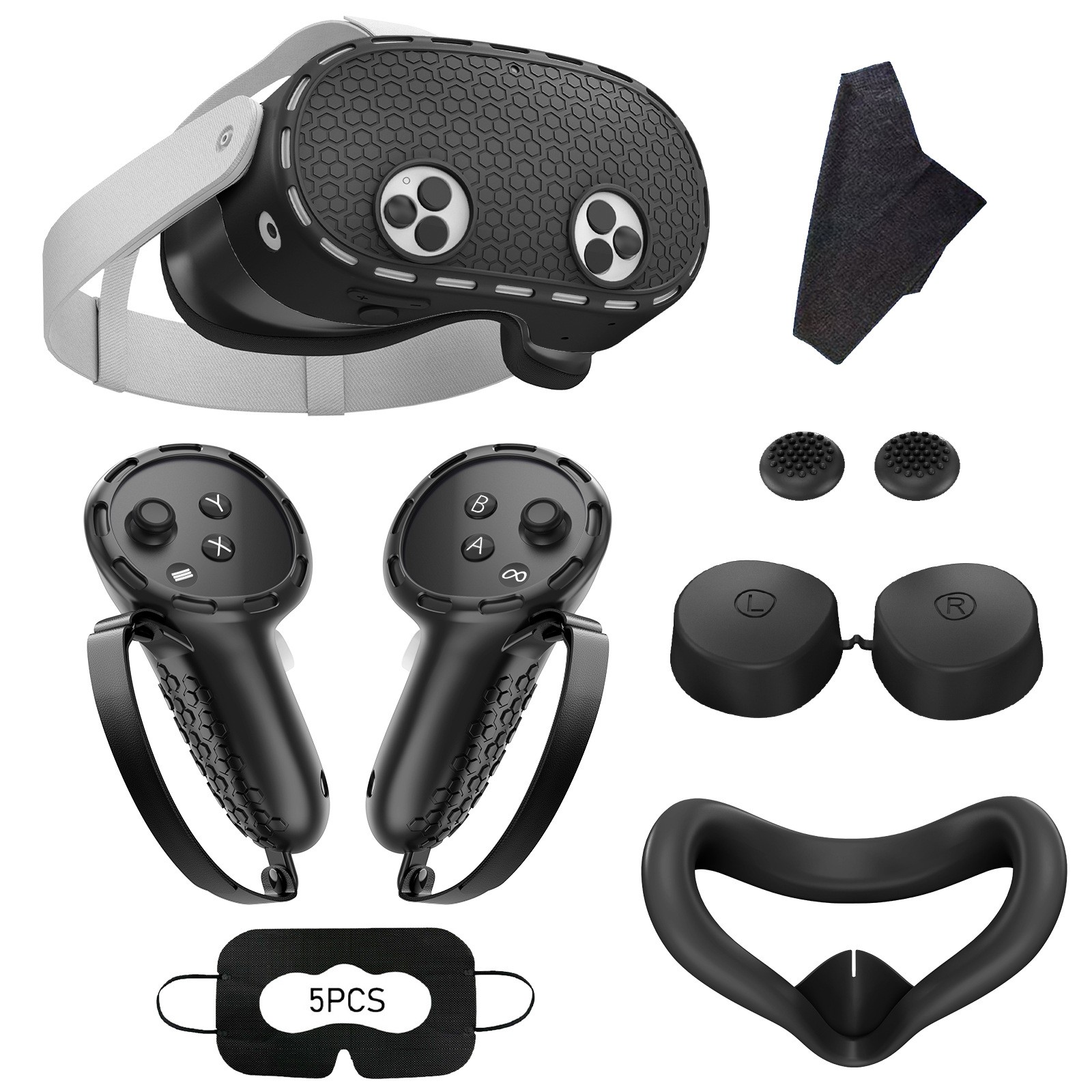 7PCS Silicone Protection Set for Meta Quest 3S VR Headset Controller Face Cover