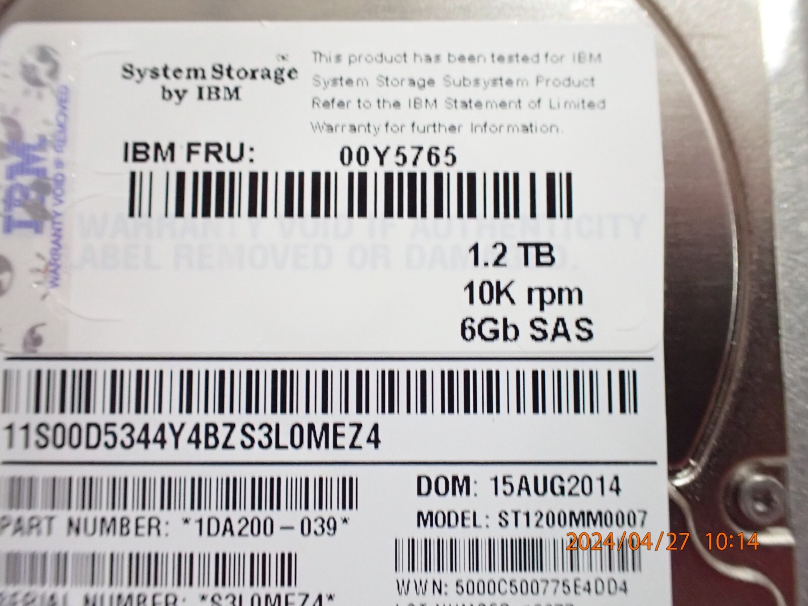 IBM 00Y5765 1.2TB 10K RPM 2.5" SAS 6Gbps Server HDD Internal Hard Disk Drives