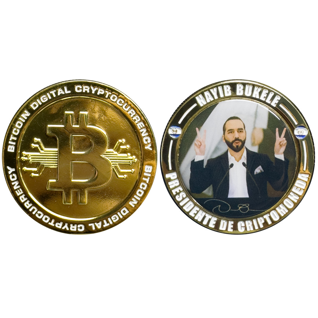 DL3-04 El Salvador Presidente Nayib Bukele huge BLOCKCHAIN Coin for Crypto Presi
