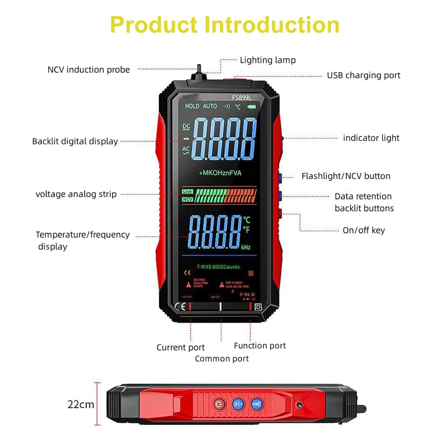 Upgraded USB Rechargeable Digital Multimeter Large Color Screen Backlight Smart