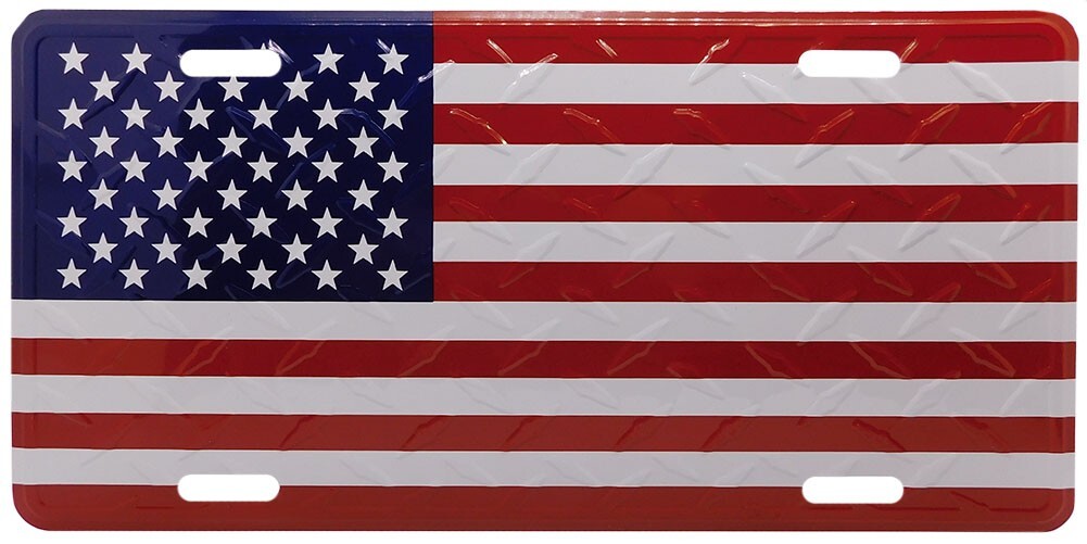 USA American Flag Diamond Deck 6"x12" Aluminum License Plate PREMIUM