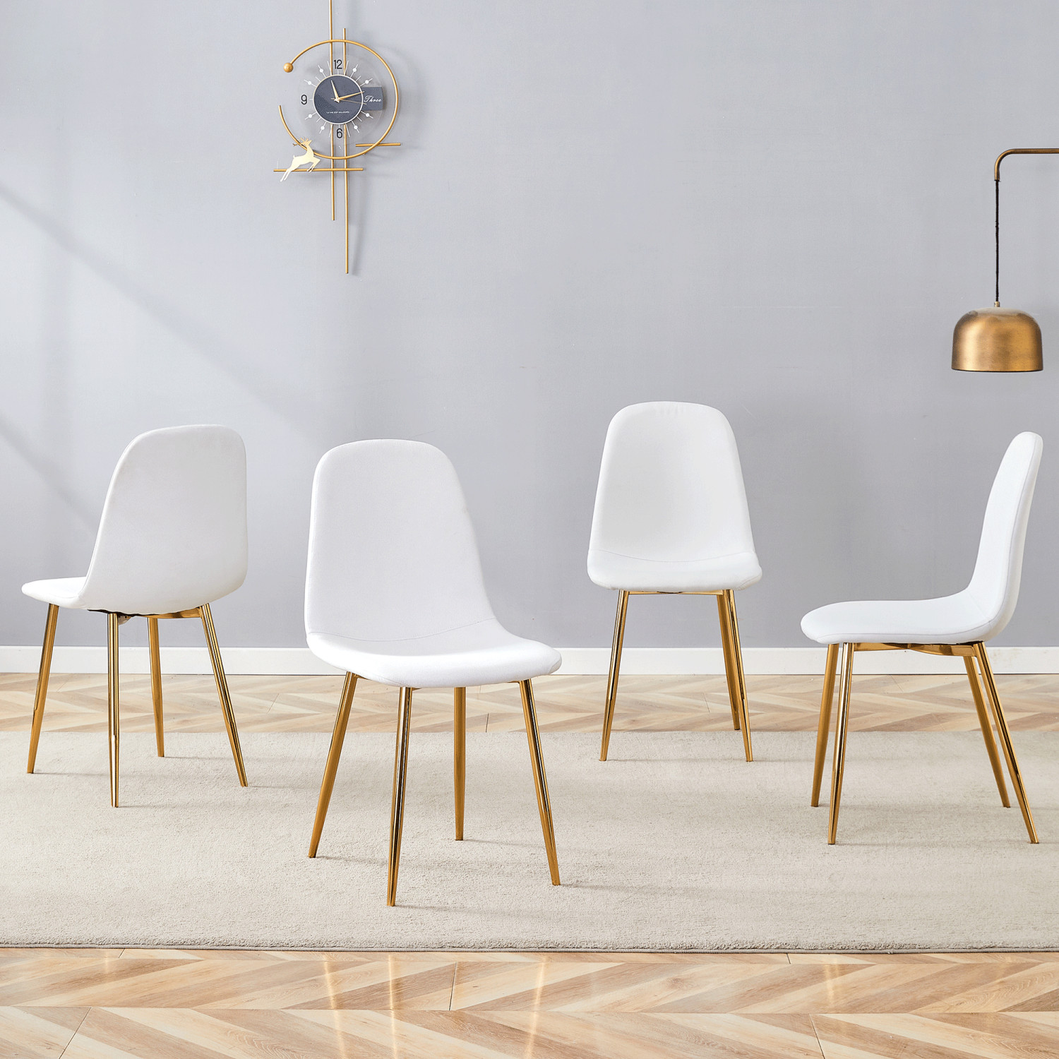 Set of 4 Modern Dining Chair Linen Upholstered Kitchen Chairs with Metal Legs