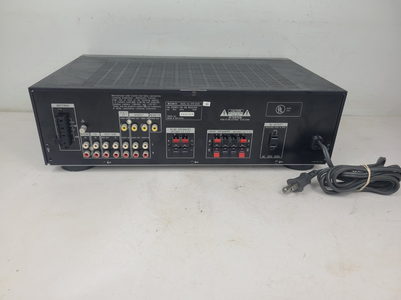 Sony STR-D590 AM-FM Stereo Receiver A/V Control Center (TESTED)