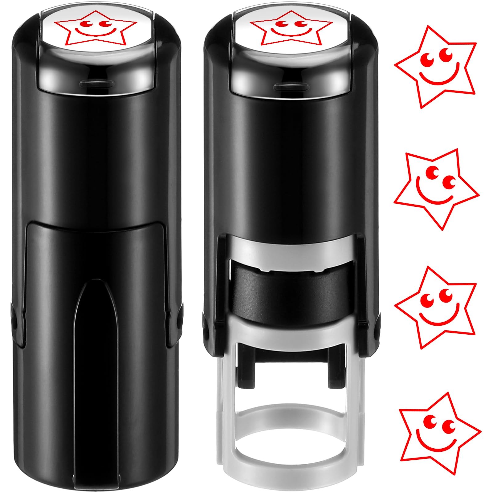 2 Pack Smile Star Print Stamp Red Ink Mini Self Inking Party Craft Supply