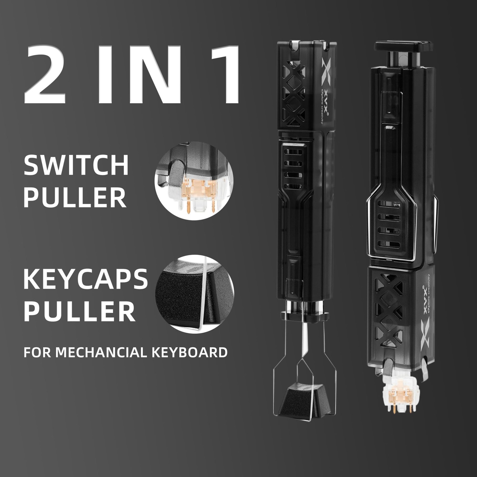 OHY 2 in 1 Keycap Puller & Switch Puller for Mechanical Keyboards - Black, Du...