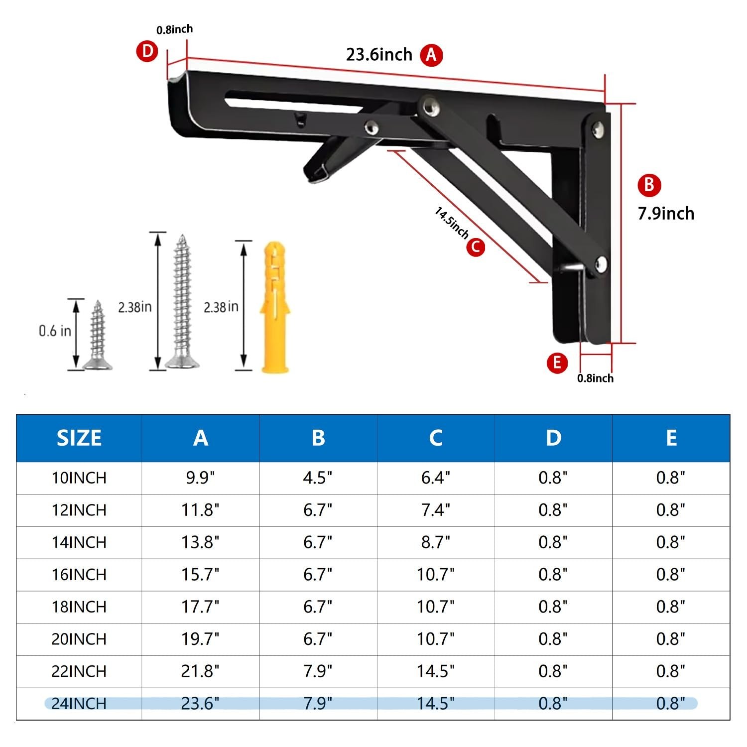 Folding Shelf Bracket 24 Inch 2PC Wall Mounted Collapsible Heavy Duty Foldabl...