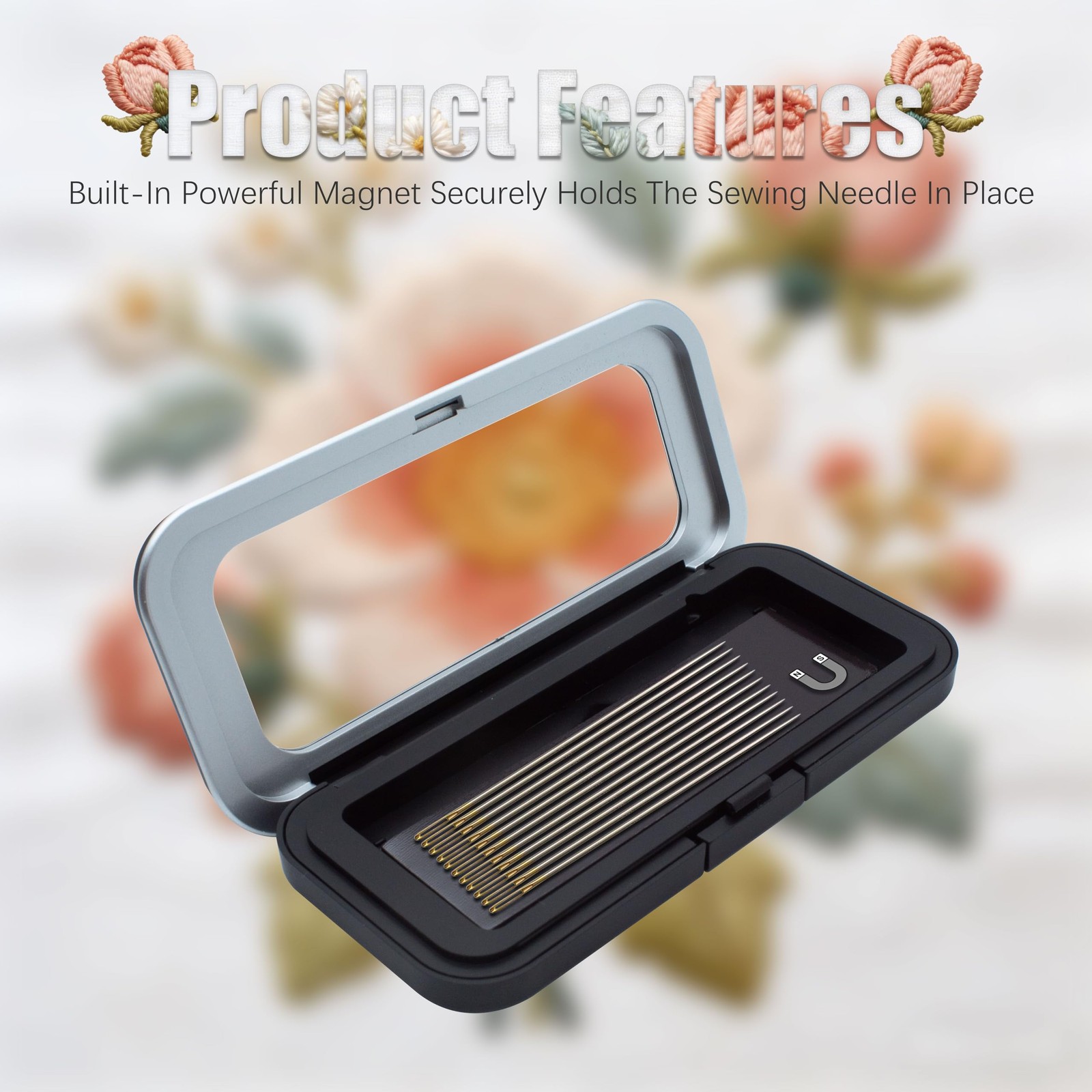 Magnetic Needle Holder Case with Clear Lid, Portable Black