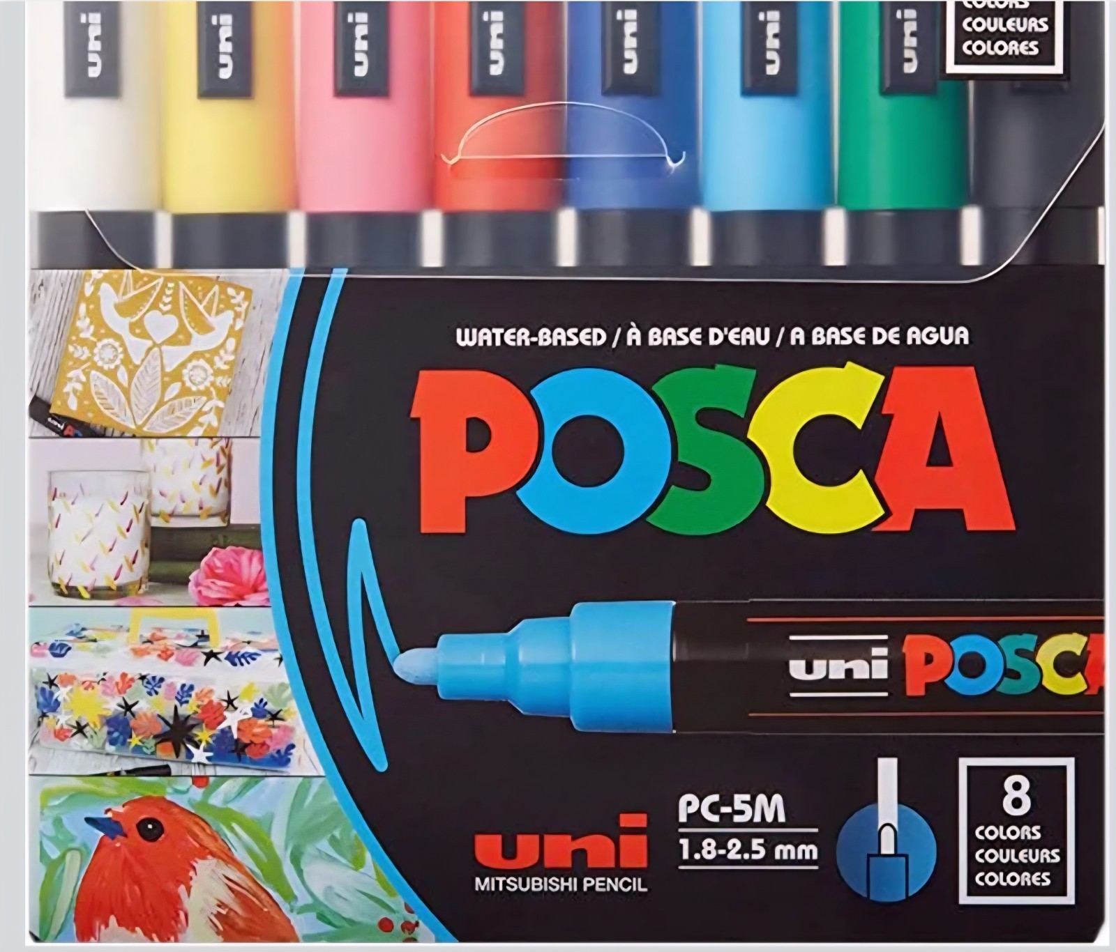 Uni POSCA PC-5M Water-Based Paint Markers (8 Pack) 1.8-2.5mm - Brand New!