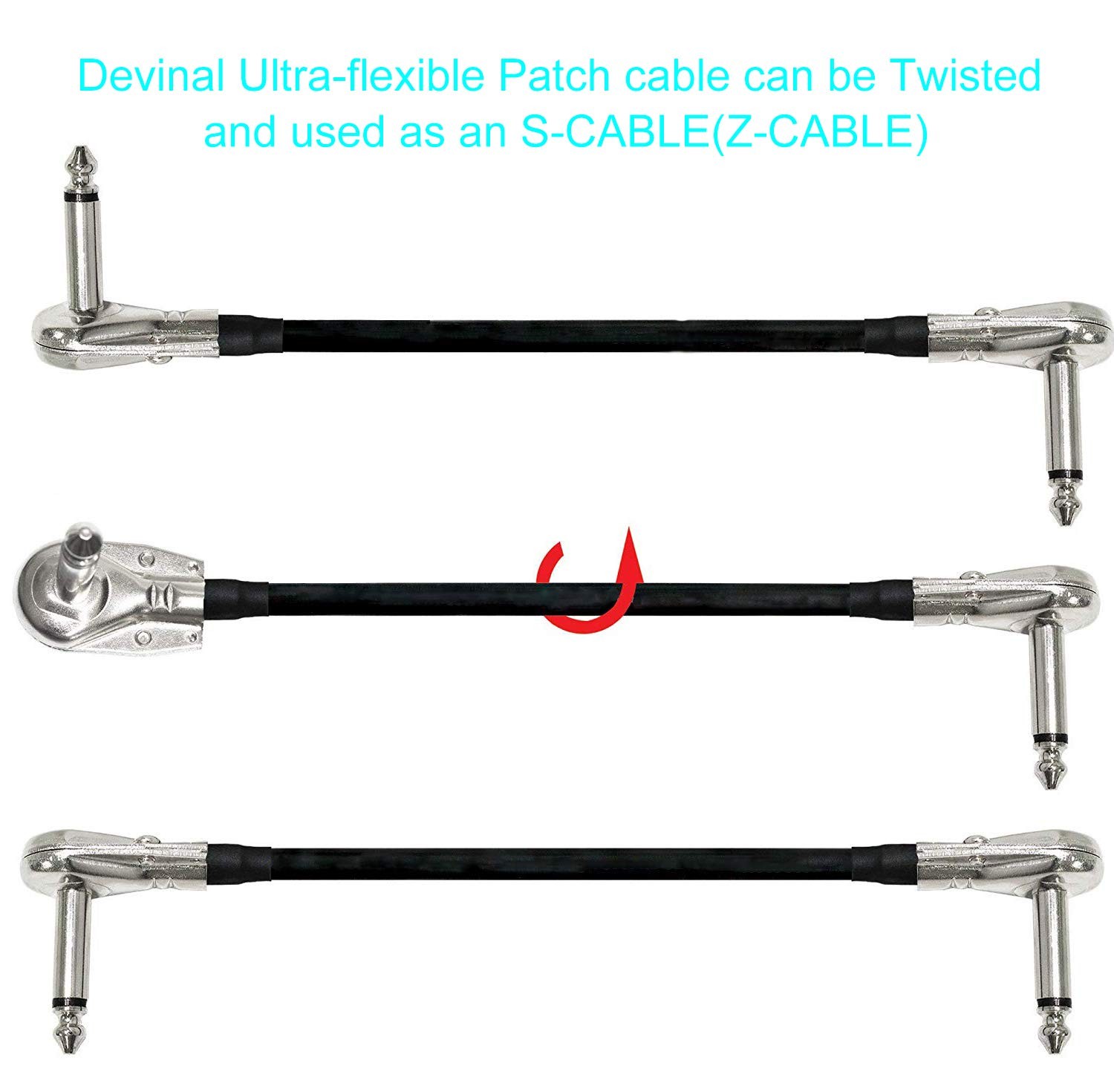 Devinal Guitar Patch Cable 12 inch, Instrument Effects Adapter Set 3 Gold