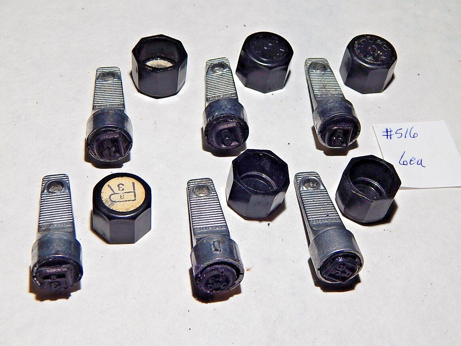 Lot of 6 Used Dural #516 (3/8") Metal Inspection Stamps with Caps,