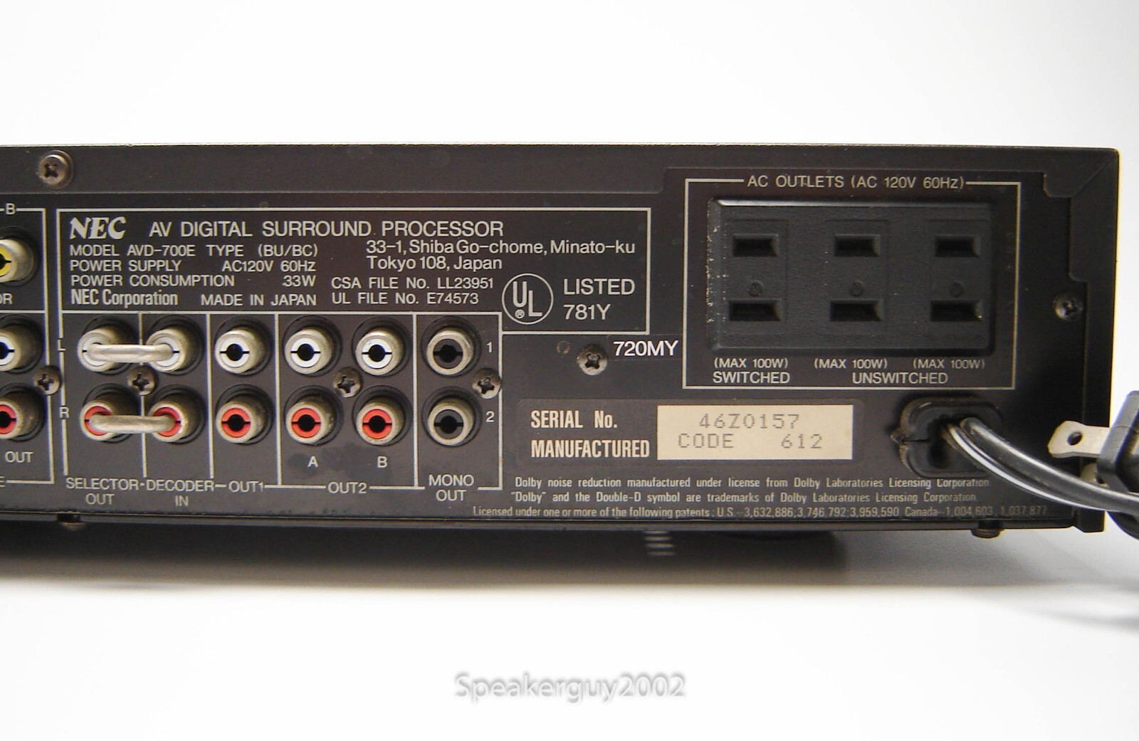 NEC AVD-700 / Digital Surround Processor / 46Z0157