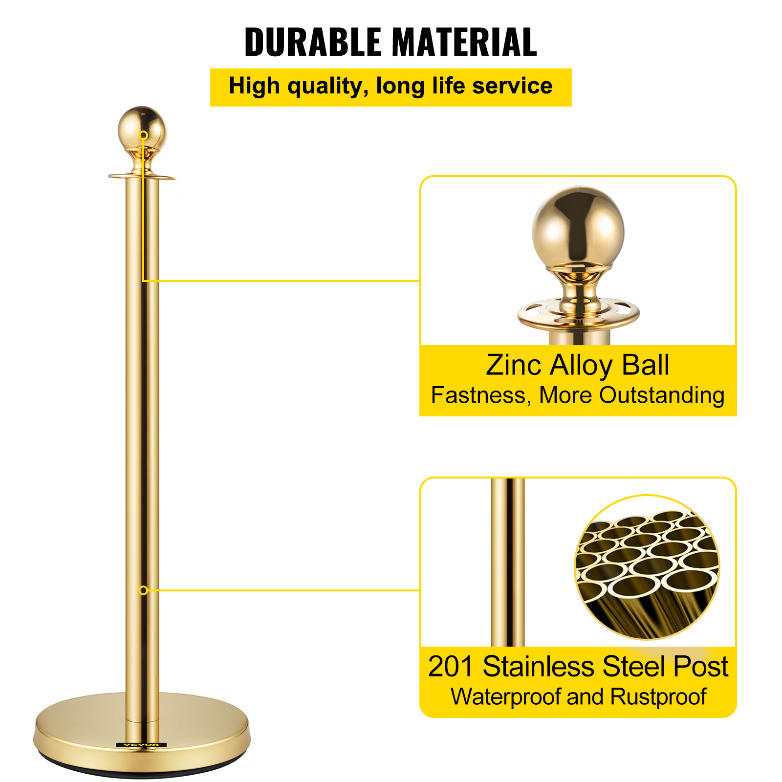 4PCs Crowd Control Stanchion Gold Posts Set w/ Red Velvet Rope Queue Barrier