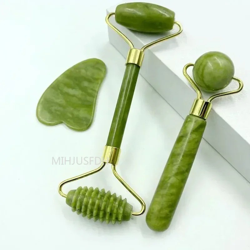 Natural Jade Roller & Gua Sha Set - Facial Massager for Anti-Wrinkle & Lifting