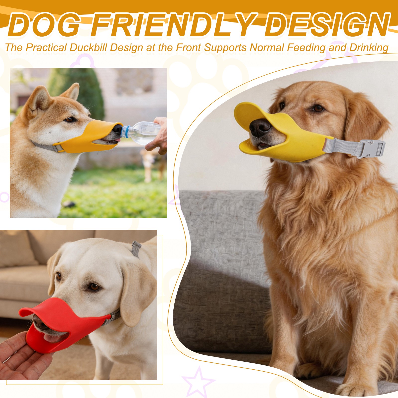 Silicone Dog Muzzle, Soft Silicone Mouth Cover with Adjustable Strap (Yellow, M)