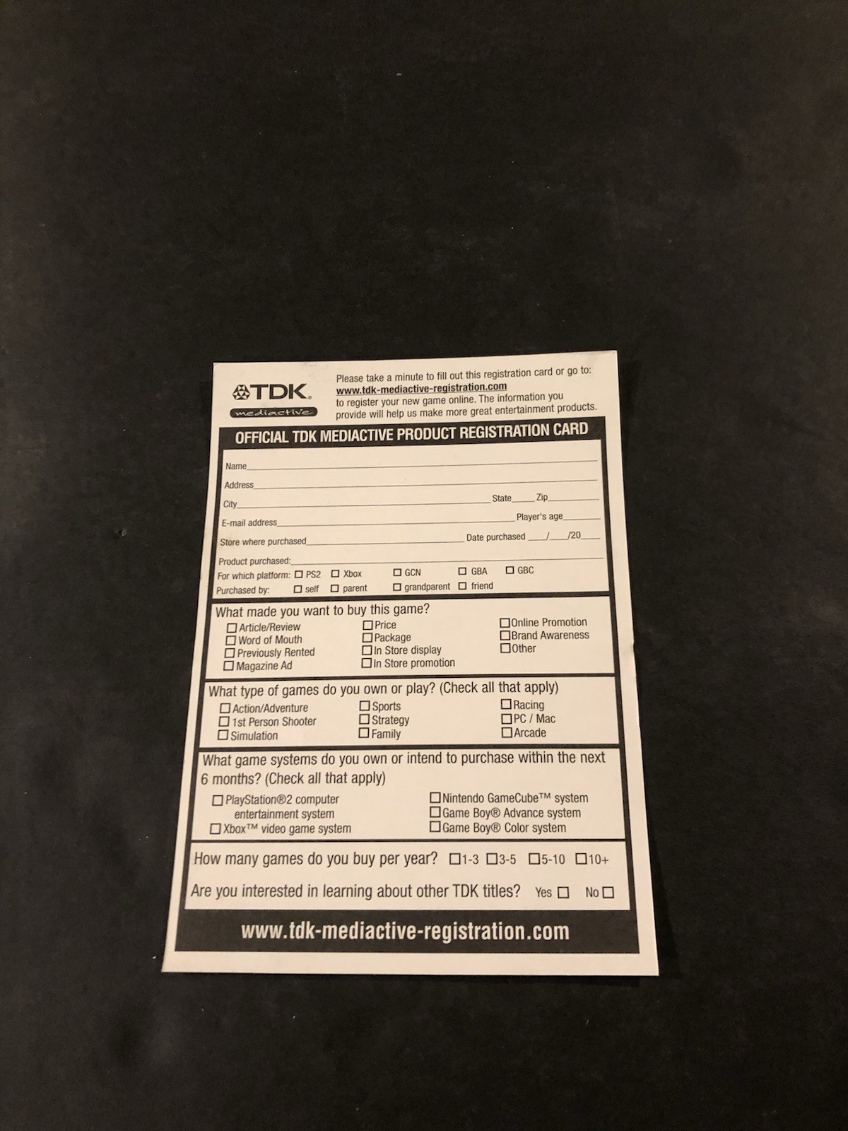 tdk mediactive registration card insert Only
